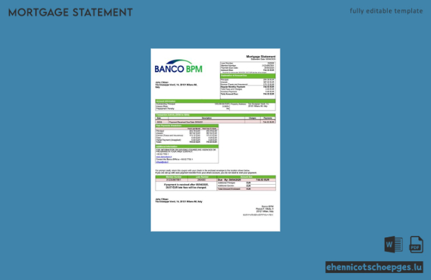 Italienische Banco BPM Hypothekenabrechnung – Beispiel-Word- und PDF-Datei (Vorschau)